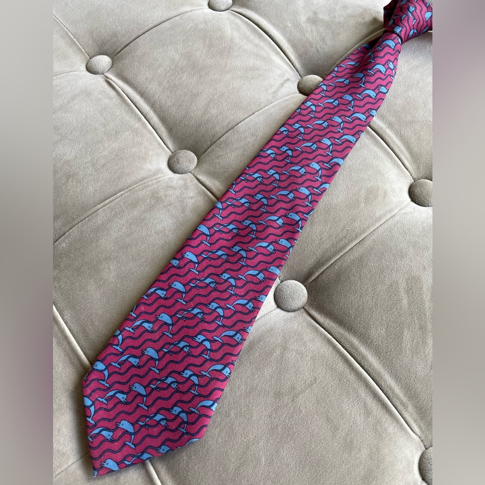 Hermes Dolphin Pattern Tie - image 1